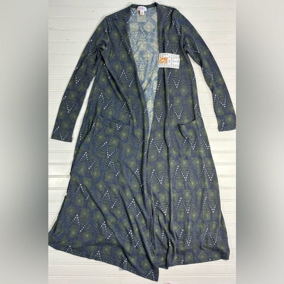 LuLaRoe Sarah Cardigan Duster Sweater Women’s Size XS Blue Green Cream - Picture 1 of 16